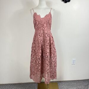 ASTR The Label Dress Womens Large Pink Lace Sweetheart Midi Fit Flare Party